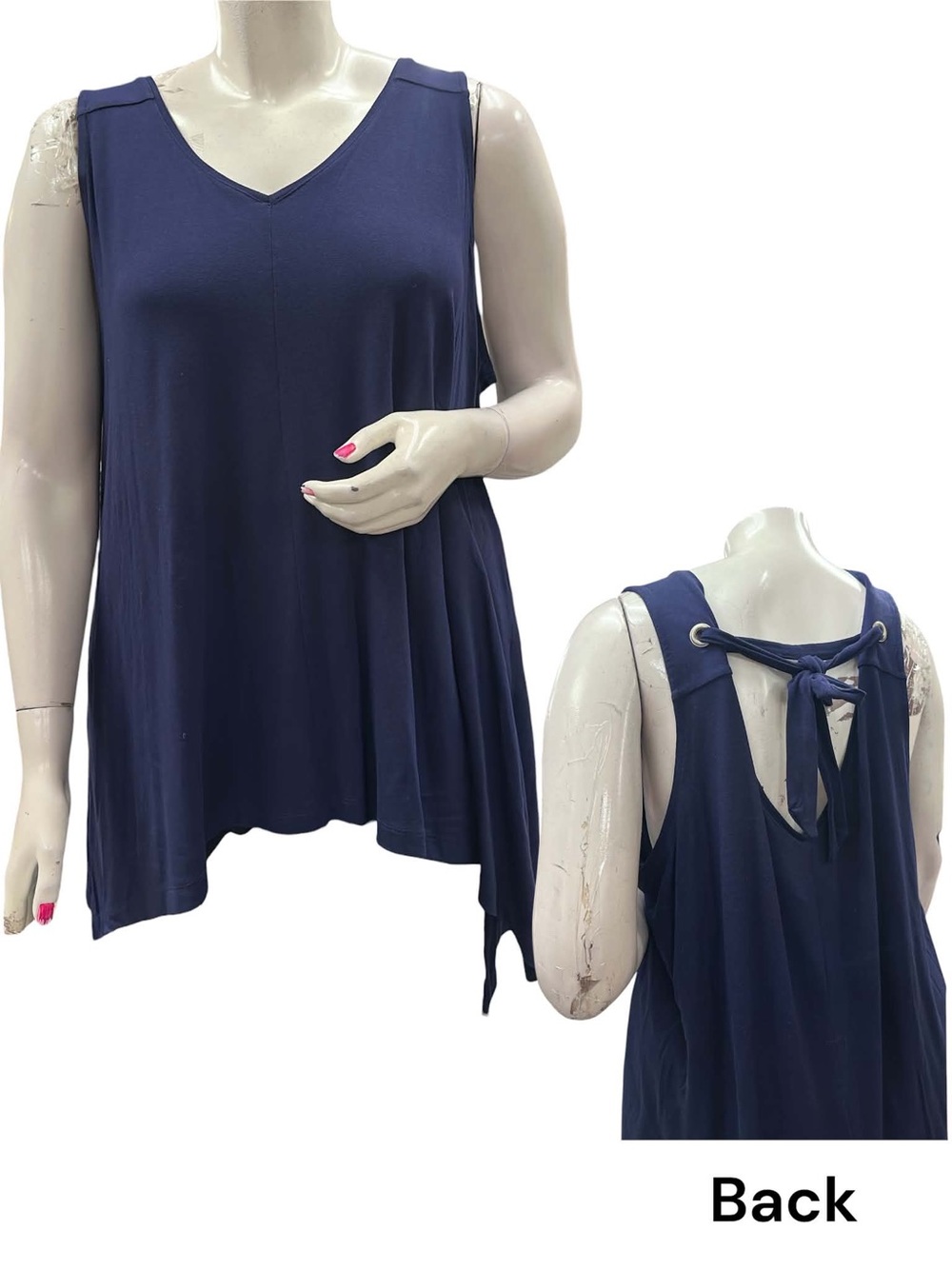 Michel Studio Navy V-Neck Tie-Back Sleeveless Tank Size 3X